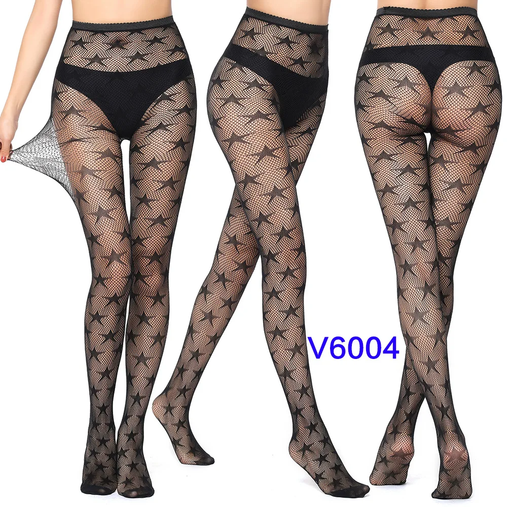 Women's Gothic Lace Fishnet Pantyhose – Seamless Jacquard Weave Garter Stockings