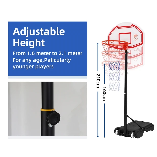 Tabela de Basquete Móvel com altura Ajustável (1,60m a 2,10m) - Imagem 4