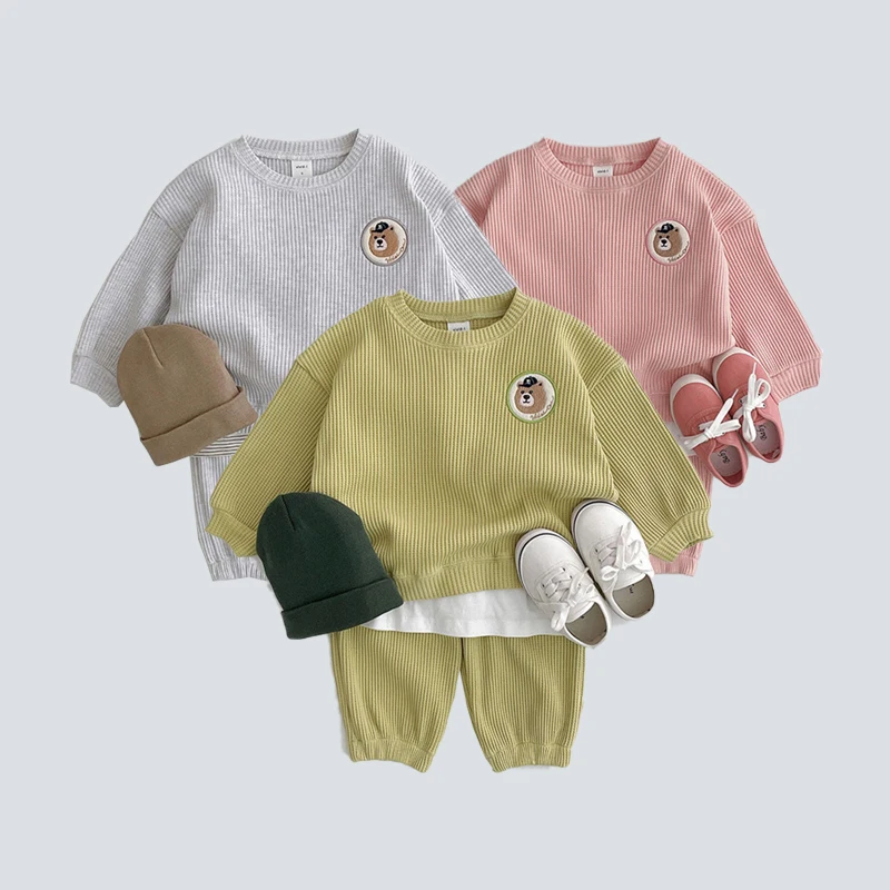 2022 New Autumn Children Knit Suit Girls Cartoon Casual Sports Set Boys Loose Pullover + Pants 2 Pieces 1