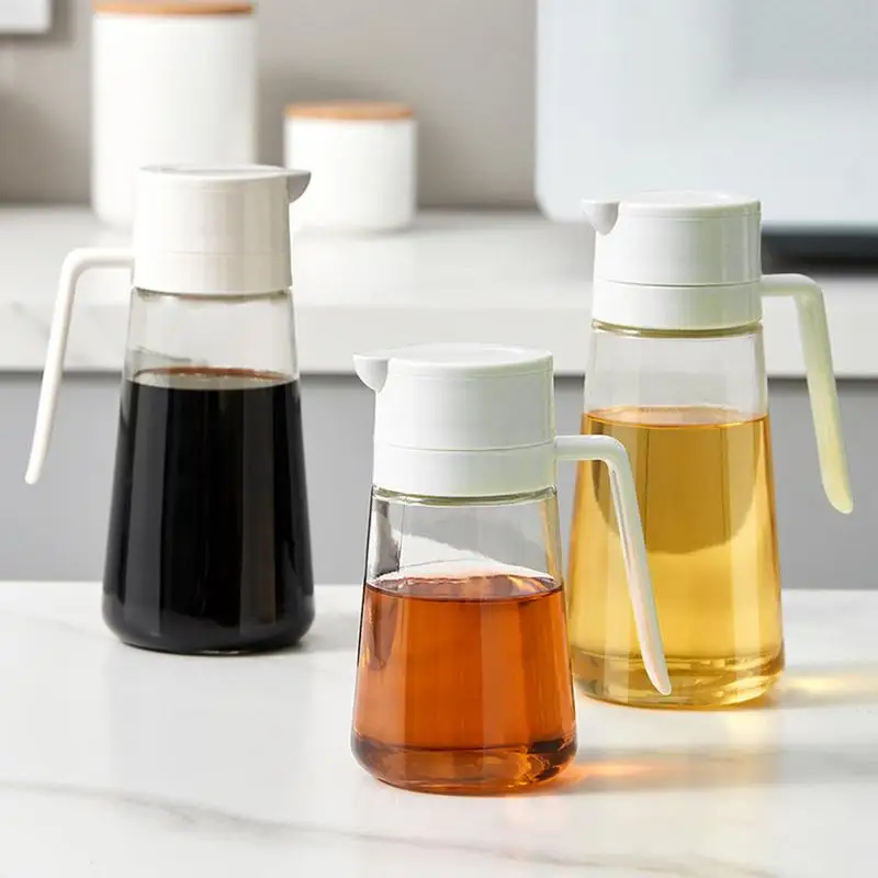 

Oil Bottle With Automatic Flap Food Grade Large Capacity Glass Seasoning Bottle Drip Free Design Kitchen Accessories Gadgets