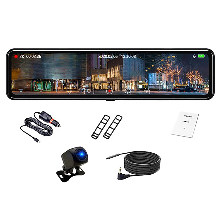 

12 Inch Car Dvr Streaming Media Rear View Mirror Full HD 2K+1080P Dash Cam Dual Lens Video Recorder GPS Dash