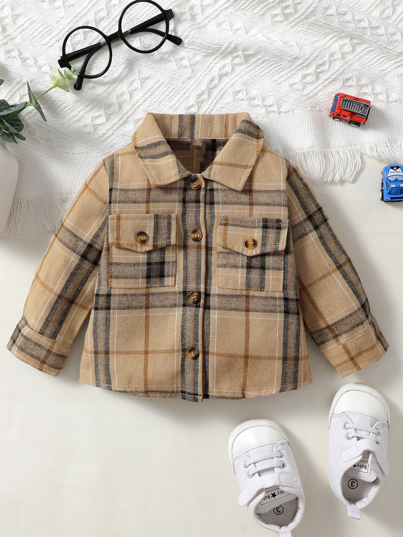 New Baby Boy Long Sleeved Checkered Real Pocket Simple Casual Daily Top