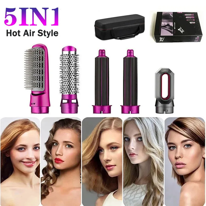 

Five In One Professional Hair Straightener Styling Tool Hair Dryer Automatic Rotation And Soft Curly Hair Wave Brush Salon Tool