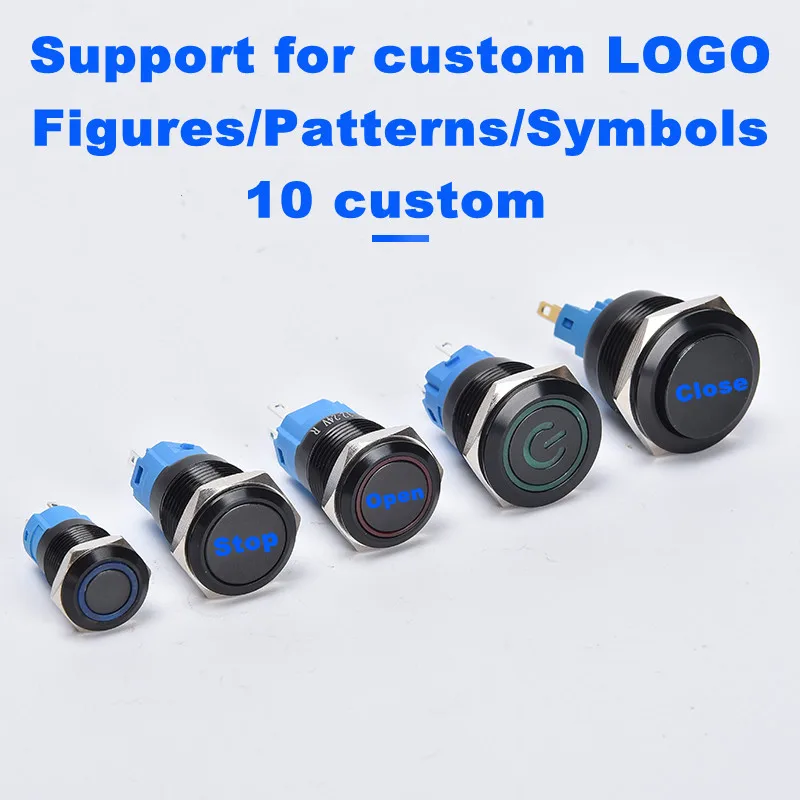12/16/19/22mm Oxidized Black Waterproof Dustproof metal button switch Self-locking Reset LED Power Switch 3v 5v 6v 12V 24V 220V button switch