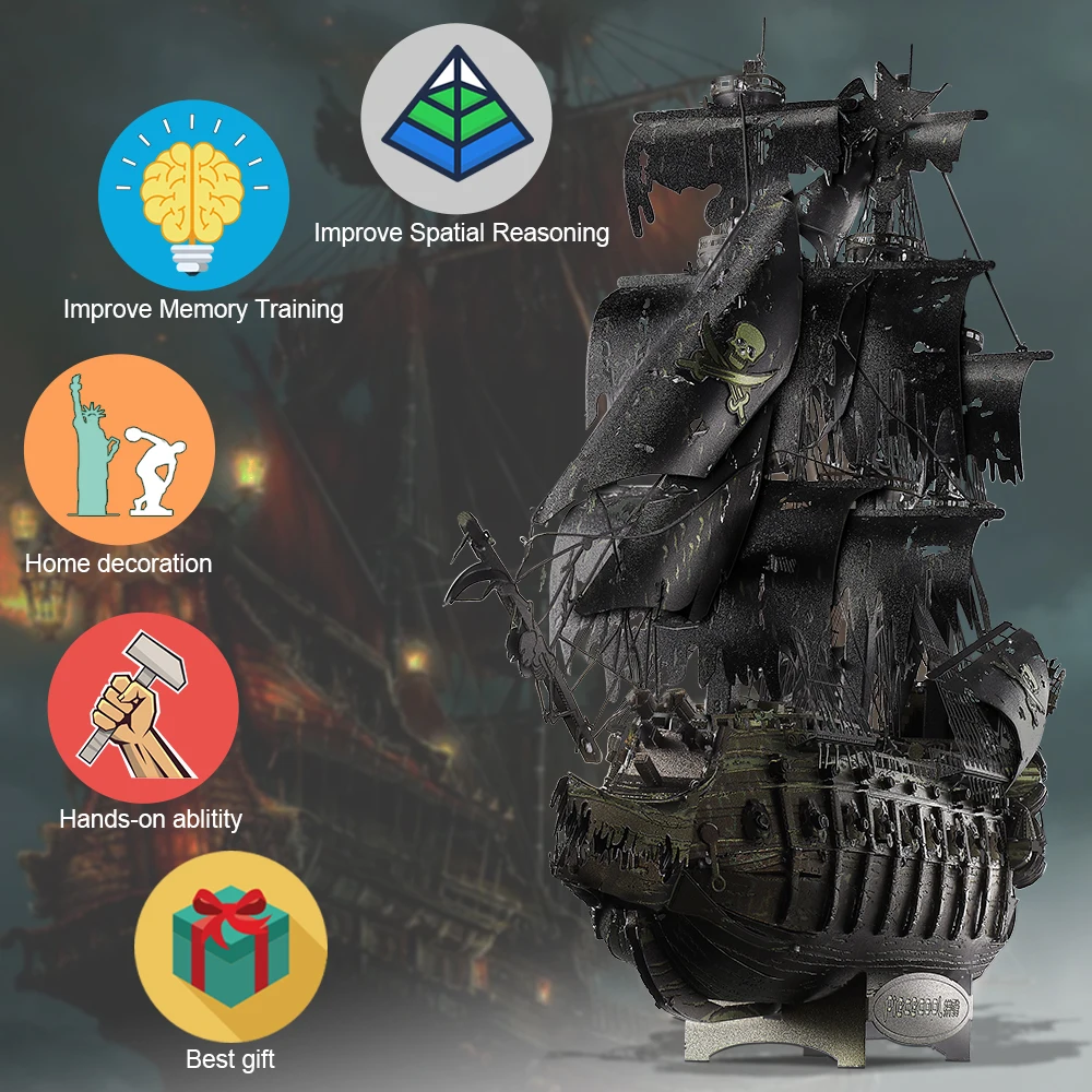 Piececool 3D Metal Puzzle The Flying Dutchman Model Building Blocks Pirate Ship Jigsaw for Teens Brain Teaser DIY Toys 3