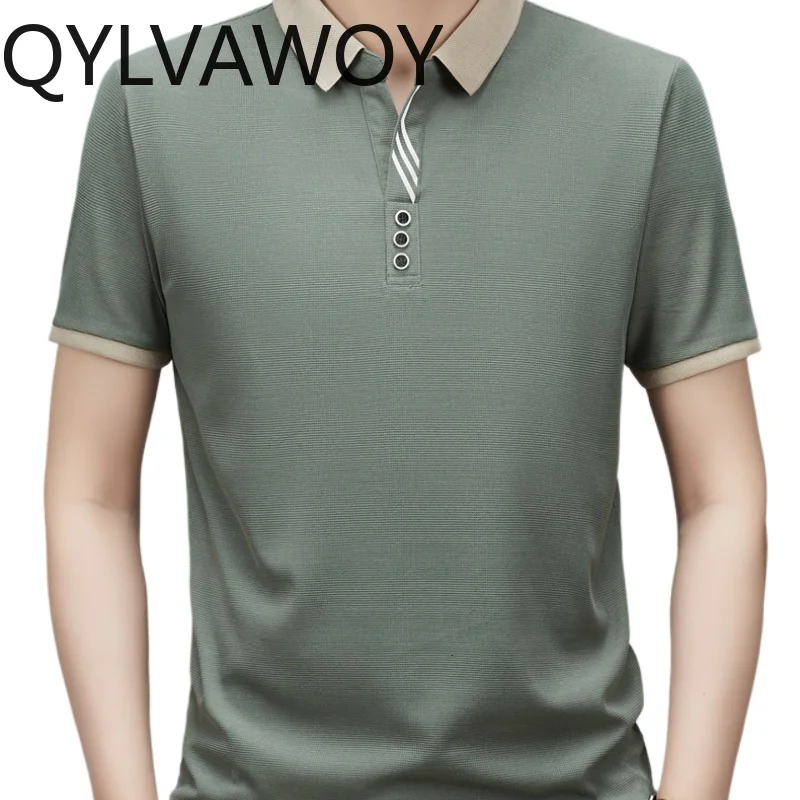 

QYLVAWOY Mens T-Shirt Fashion Short Sleeve Top Solid Color Sports Polo T Shirt for Men Summer Clothes 2024 Slim Fit Top Homme