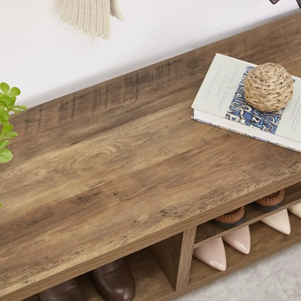 foluban shoe bench for entryway, wood and metal indoor bench with shoe storage and seating for bedroom, hallway, living room, ru