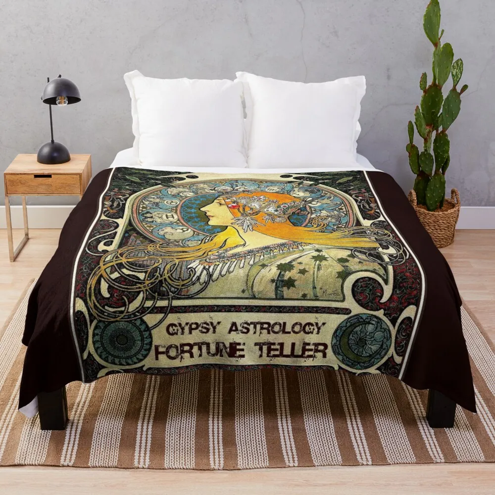 

GYPSY ASTROLOGY;Vintage Fortune Teller Print Throw Blanket Hairy Blanket blankets and blankets Flannel Fabric