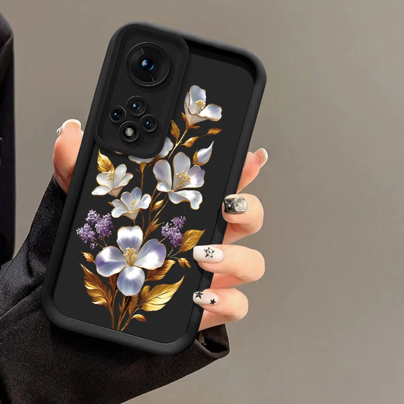 Shockproof Silicone Phone Case with Floral Design and Camera Lens Protection