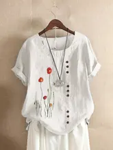  Embroidery Print Blouse Casual Loose Summer Blusas Women Short Sleeve O Neck Shirt Office Patchwork Fish Tunic Blusas Mujer 