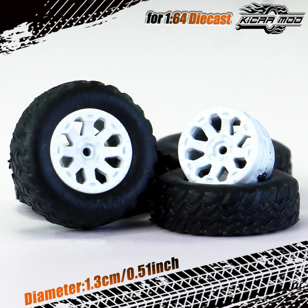 Kicarmod 1/64 Modellauto All-Terrain-Räder mit Gummireifen, Nietachse, Durchmesser 13mm, Umbauteile für Offroad-Fahrzeuge – Detail 25