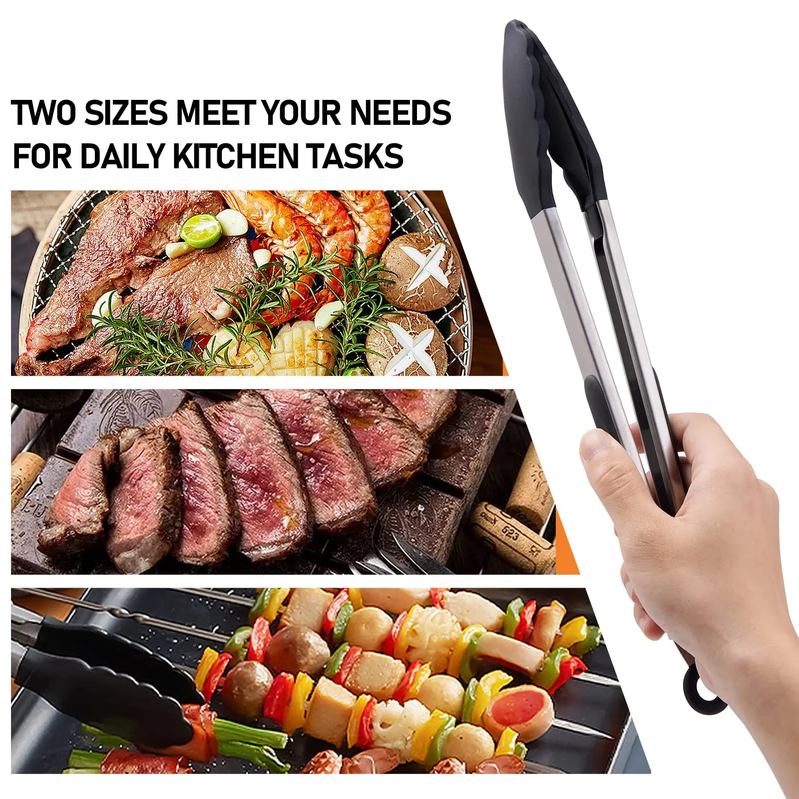 2 pcs Kitchen Silicone Non-Slip Tongs Cooking 9In 12In Kitchen Tools Pasta BBQ Table Tongs Silicone Accessories