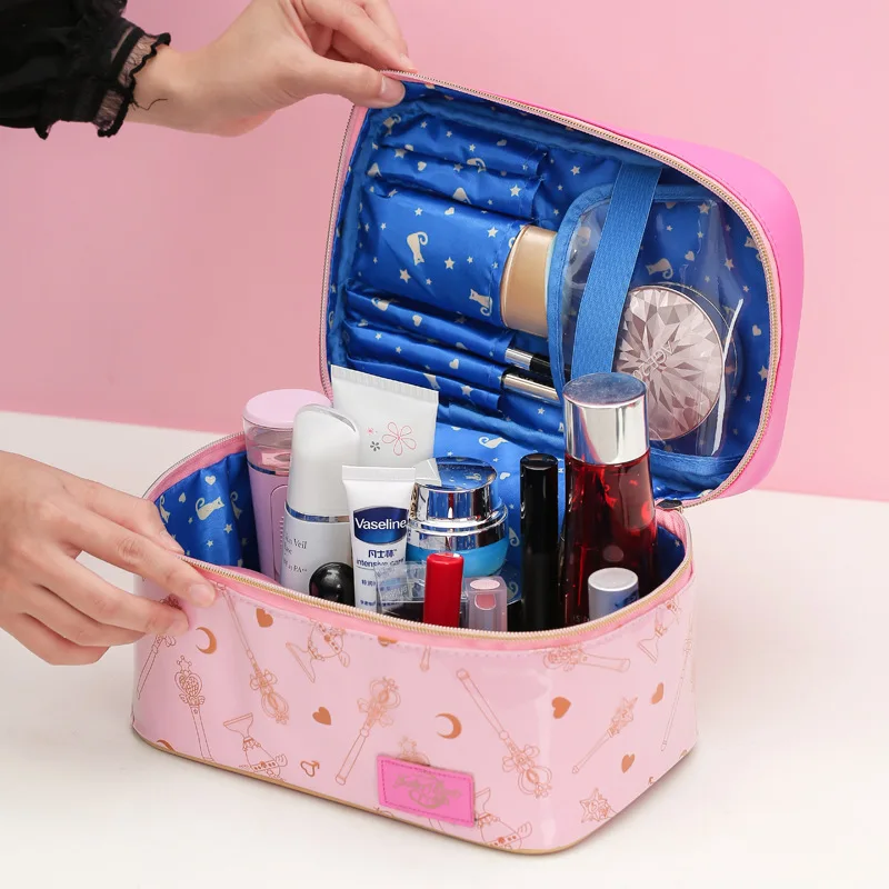 Makeup Bag Moon Action Figure Women PU Leather Makeup bag Multifunction Ladies Wash Toiletry Travel Cosmetic Organizer Storage