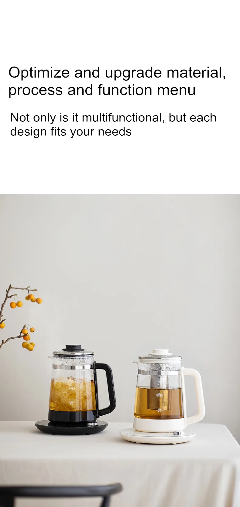 Description Picture 4 of item1.7L Electric Kettle Health Pot Rotation Adjustment Fruit Tea White And Black Boiled Tea Glass Household Office Rapid Heating