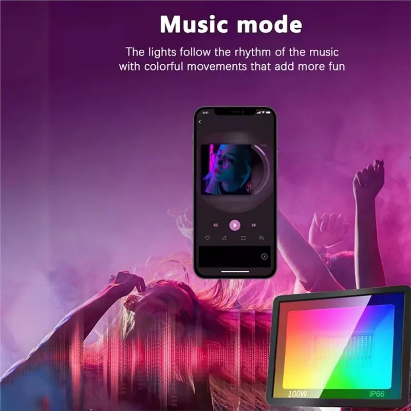 【인기 상품】스마트 와이파이 100W RGB 투광등 TUYA 블루투스 앱 음성 제어 기능이 있는 정원 파티 야외 조명