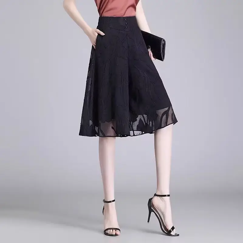 2023 New Summer Casual Printing Solid Color High Waist Wide Leg Pants Ladies Fashion Buttons Loose Elastic Waist Pants Pocket