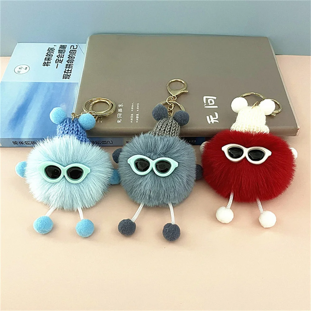 Rex Rabbit Hair Small Coal Ball Keychain Spirit Cute Plush Doll Pendant Accessory colourful Coal Ball Car Bag Keyring Ornamrnts