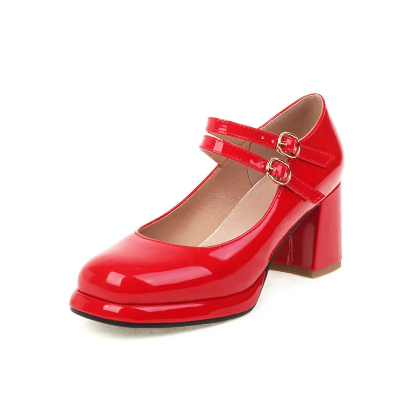 Spring Autumn Ladies Platform High Heels Women's Patent Leather Mary Jane Shoes Retro Square Head Thick Heels Women Shoes 31-43 new fashion ladies bright color wide belts for girls 2022 vintage square pin buckle coat dress women s waist belts