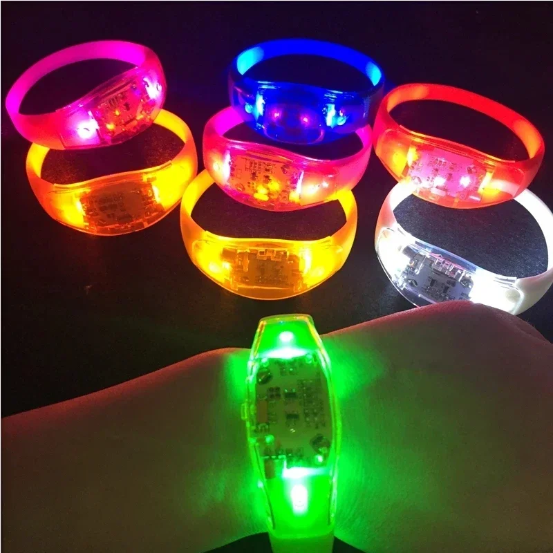 6pcs Led Sound Control Bracelet Flashing Bracelet Wristband Vibration Control Bracelet Glow in The Dark Wedding Party Supplies
