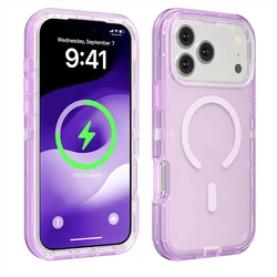 Rugged Ott Armor Magnetic Wireless Charging Clear Case - Enhanced Shockproof Cover - iPhone 15 Plus (Gray Puprle)