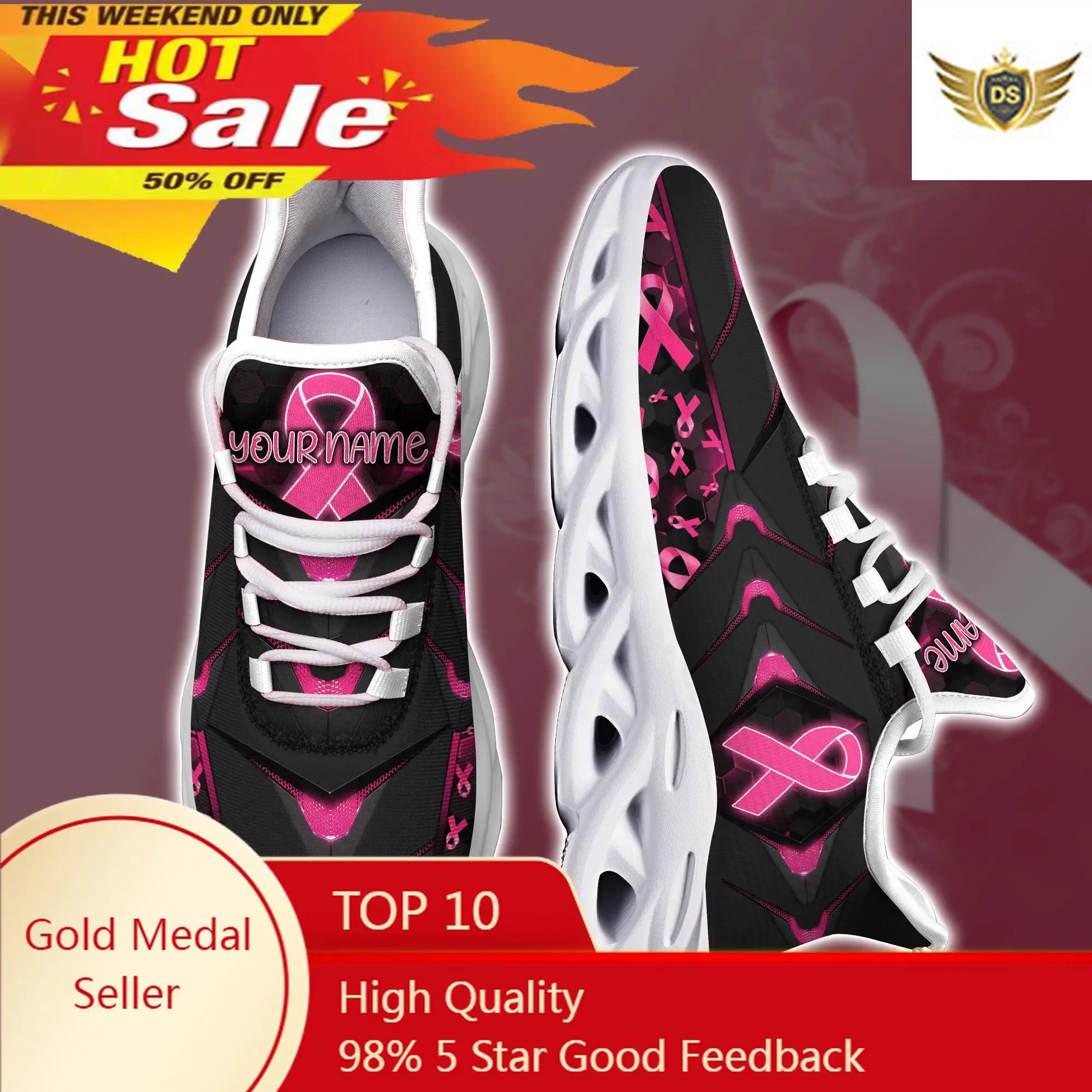 

Teen Running Shoes Breast Cancer Awareness Fall AF Mesh Sneakers Couple Brand Flats Adults Breathable Sepatu Pria