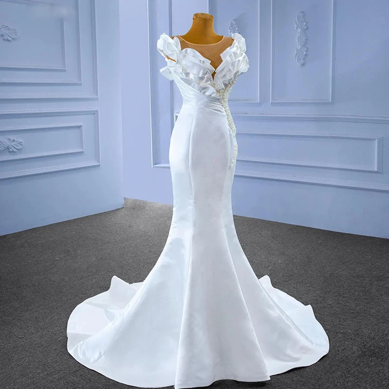 RSM67536 Beading Gala Dresses Ladies Crystal Wedding Evening Dress O-Neck Sequined White Dress To The Floor vestidos madre novia 4