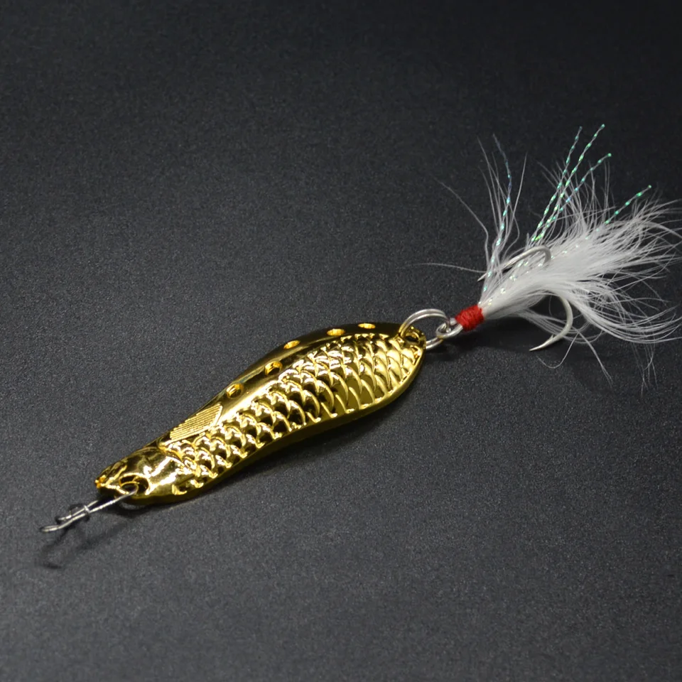 Fishing Single Hook Spoon Lure Feather Spinner Bait 2 Pieces Lot Sale Shell Jigbait Lures
