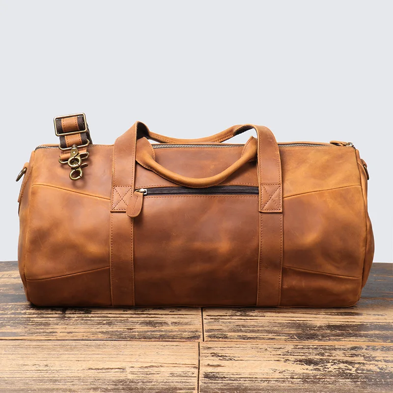 Cowhide Leather Duffle Weekender Bags Carry On Messenger Bag Men's Vintage Duffel Travel Bag Gym Sport Tote Bags Leathfocus 3