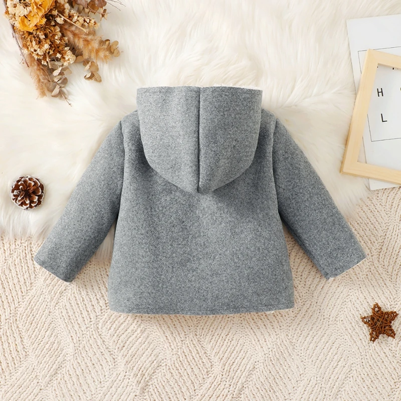 0-3Y Baby Outerwear Boys Girls Fall Winter Clothes Toddler Long Sleeve Double Breasted Hooded Coat Kids Fleece Jackets