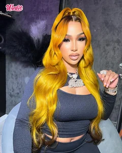 13X4 Transparent Lace Frontal Wigs Dark Yellow Straight 13X6 Lace Front Wig 180 Density 613 Colored Human Hair Wigs For Women