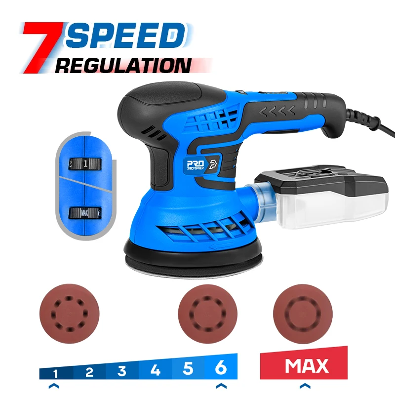 400W Random Orbital Electric Sander Machine 7-Speed Transmission With 21Pcs 125mm Sandpapers Dust by PROSTORMER images - 6