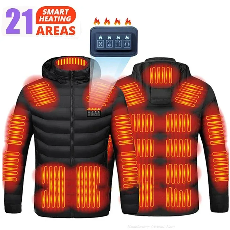 USB Heating Jackets Men Women 19/21 HEATING ZONES Winter Warm Heated Parkas Electric Waterproof