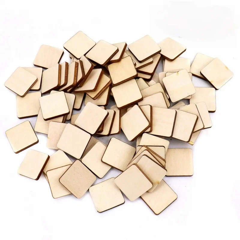 100pcs 1cm Unfinished Wood Blank Squares Cutouts, Natural Wooden Square Slices for DIY Crafts, Painting, Engraving, Pyrography