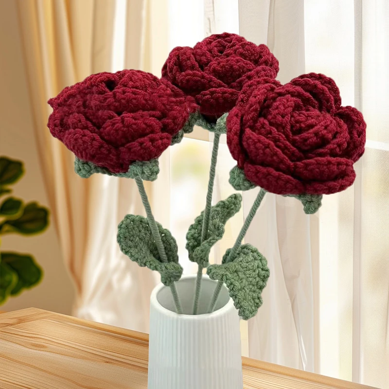 1-10Pcs Knitting Flower Sunflower Home Decoration Knitted Rose Bouquet Teacher's Day Mother's Day Birthday Gift Handmade Bouquet