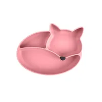 Premium Silicone Suction Plate Food Grade Non-slip Grip Dish Cartoon Fox Self Feeding Training Baby Bowls for Toddler