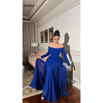 Sansa Customized Blue Flowers Embroidery Prom Dresses Off The Shoulder فساتين للمناسبات الخاصة Floor-Length vestidos de festa