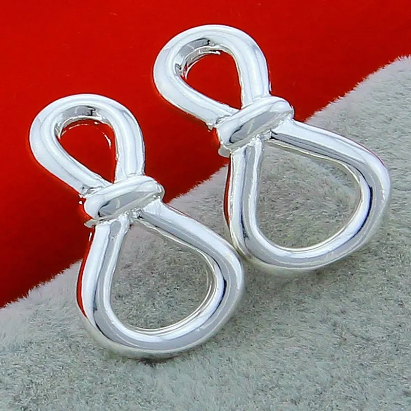

925 Sterling Silver Bow Tie Stud Earrings For Women Wedding Party Gift Accessories Fashion Jewelry