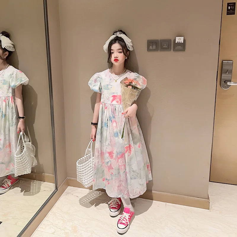 

summer teenage Girls floral long dress Korean Princess casual dresses10 12 14 15 kids children clothing sukienka dla dziewczynki