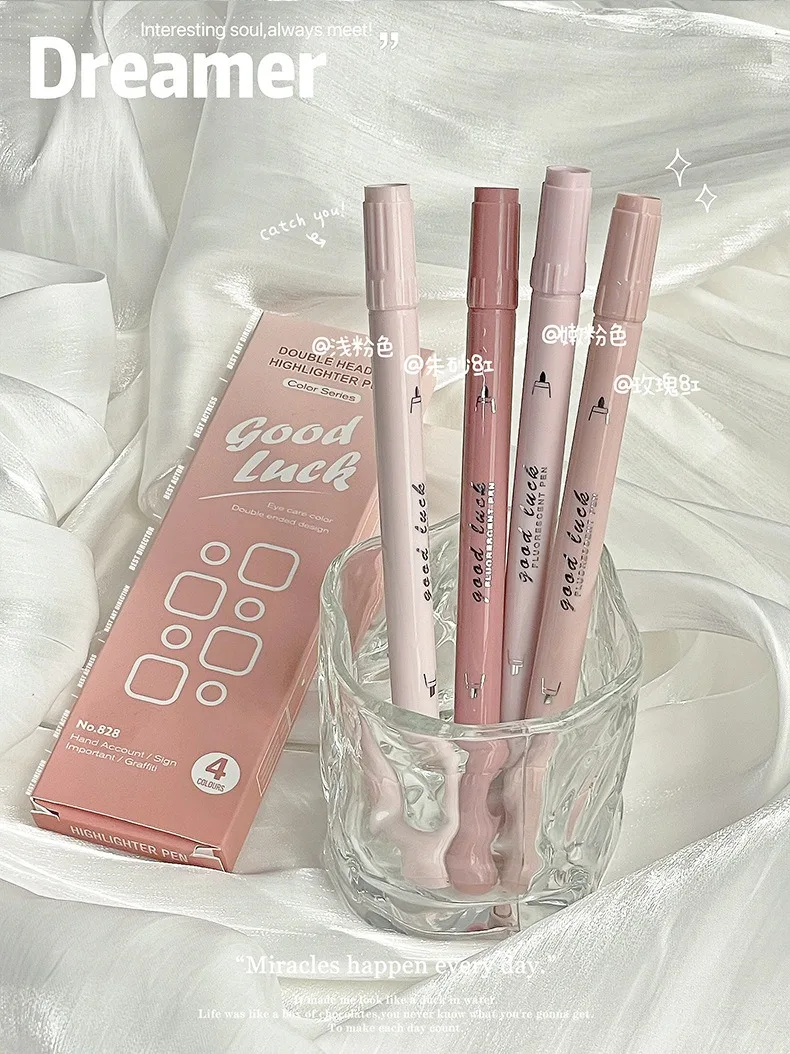 Doppelköpfiges Textmarker-Set mit Farbverlauf, 4 Stück, Kawaii Ins, hochwertiger Schlüssel-Farbmarkierungsstift, DIY-Handbuch für Studenten und Kinder – Detail 12