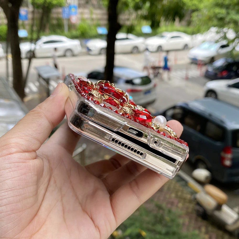 Cute 3d Bear Rhinestone Hard Pc Phone Case For Samsung Galaxy Z Fold_voghion.com