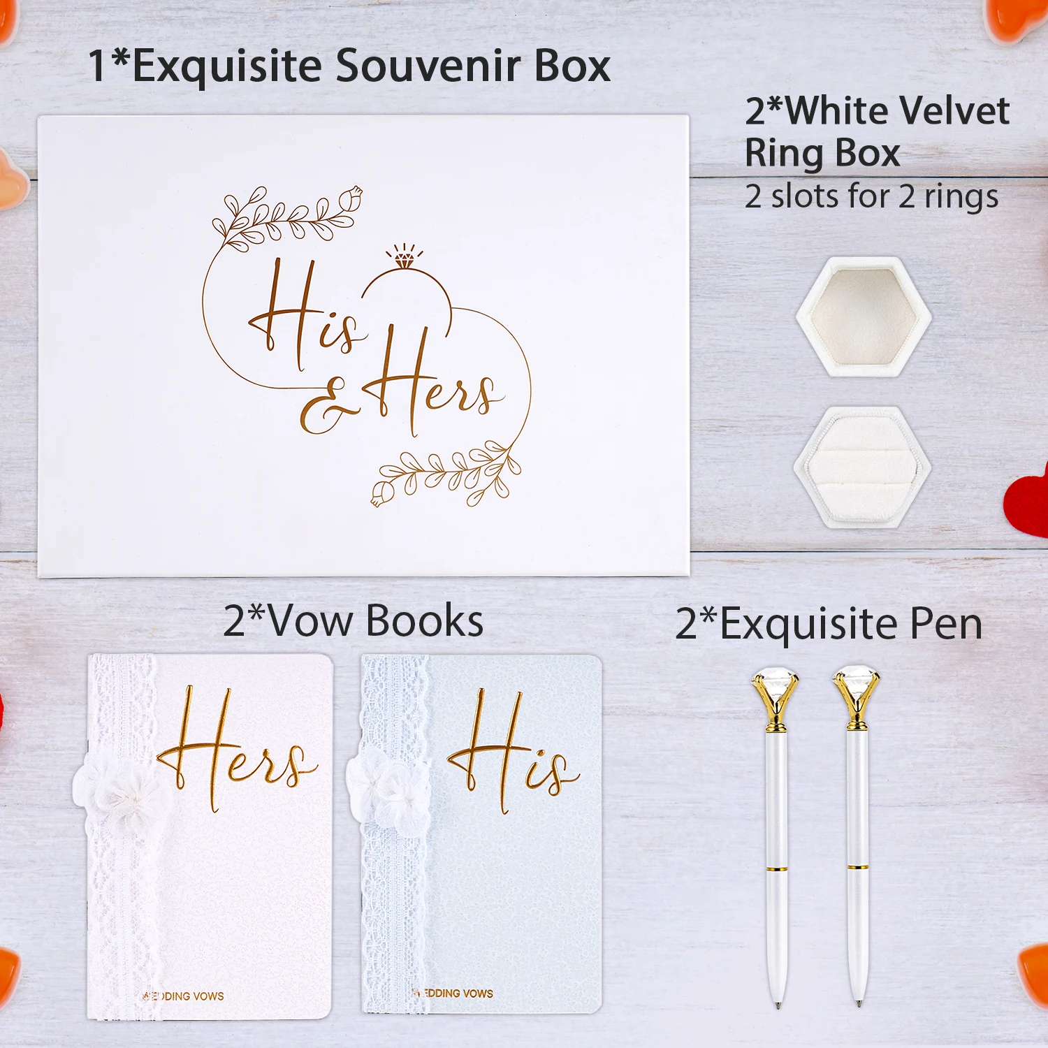 Wedding Vow Card Bride & Groom Engagement Wedding Gifts Set Anniversary Memory Vow Books Keepsake Ceremony Party Decoration