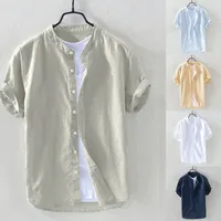 Men's Shirts Summer Baggy Cotton Linen Solid Short Sleeve Shirts For Men Retro Loose Button Up Shirt Blouse Men Chemise Homme - Image 2
