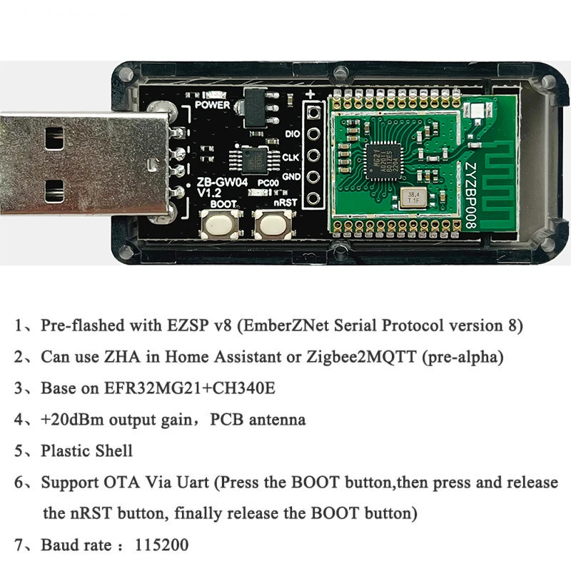 Zigbee 3.0 USB Dongle Based on Silicon Labs EFR32MG21 Universal Zigbee Gateway ZB-GW04 Adapter Support ZHA Zigbee2MQTT openHAB smart gateway