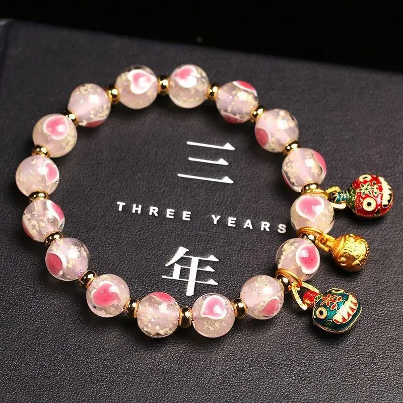 

Beijing Incense Ashes Glaze Lucky Prosperity Bracelet Sakura Blossom Porcelain Women's Single Circle Simple Hand String Jewelry