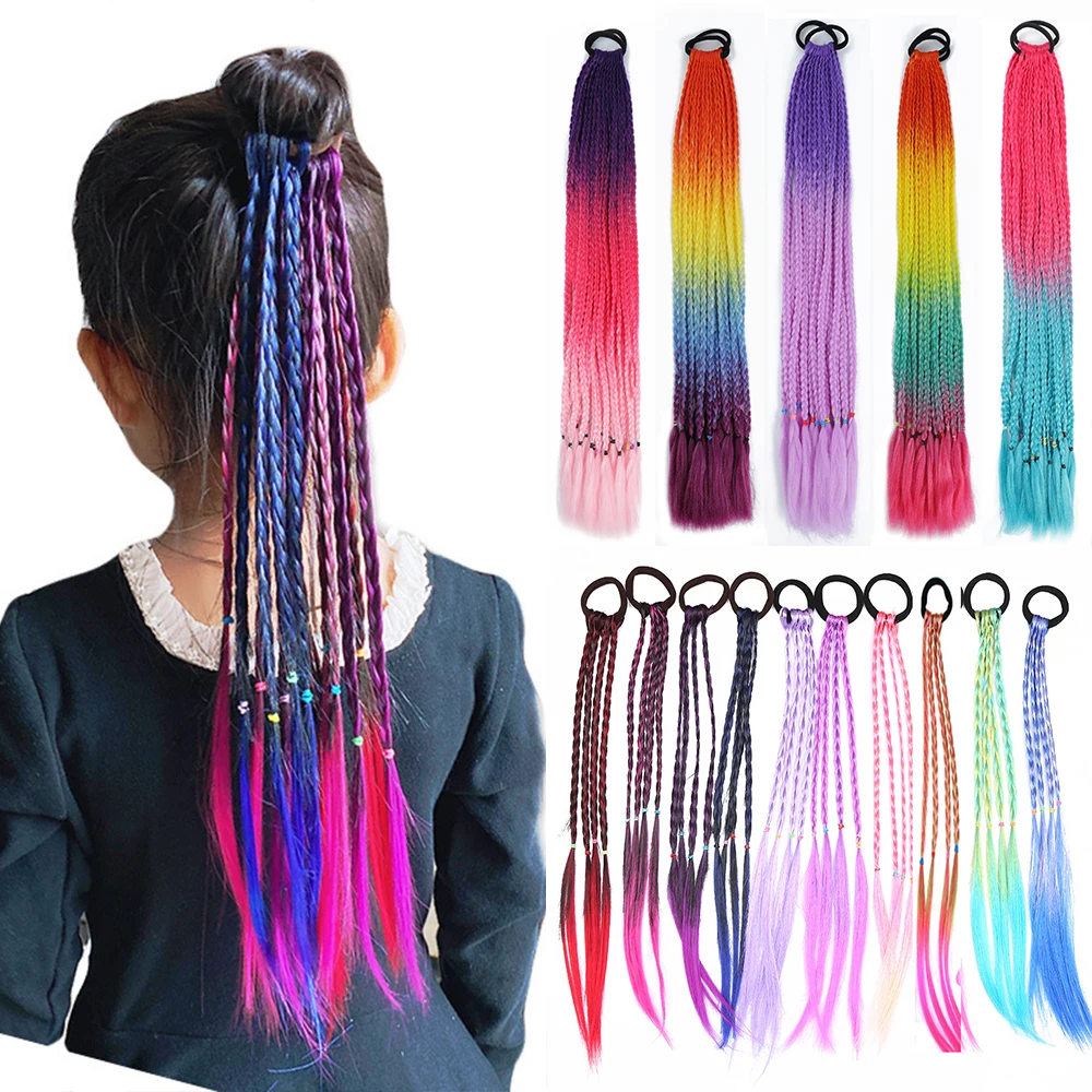 AZQUEEN Synthetic Dirty Braided Ponytail With Elastic Band Gradient Color Braiding Pony Tail Hair Extensions For Women