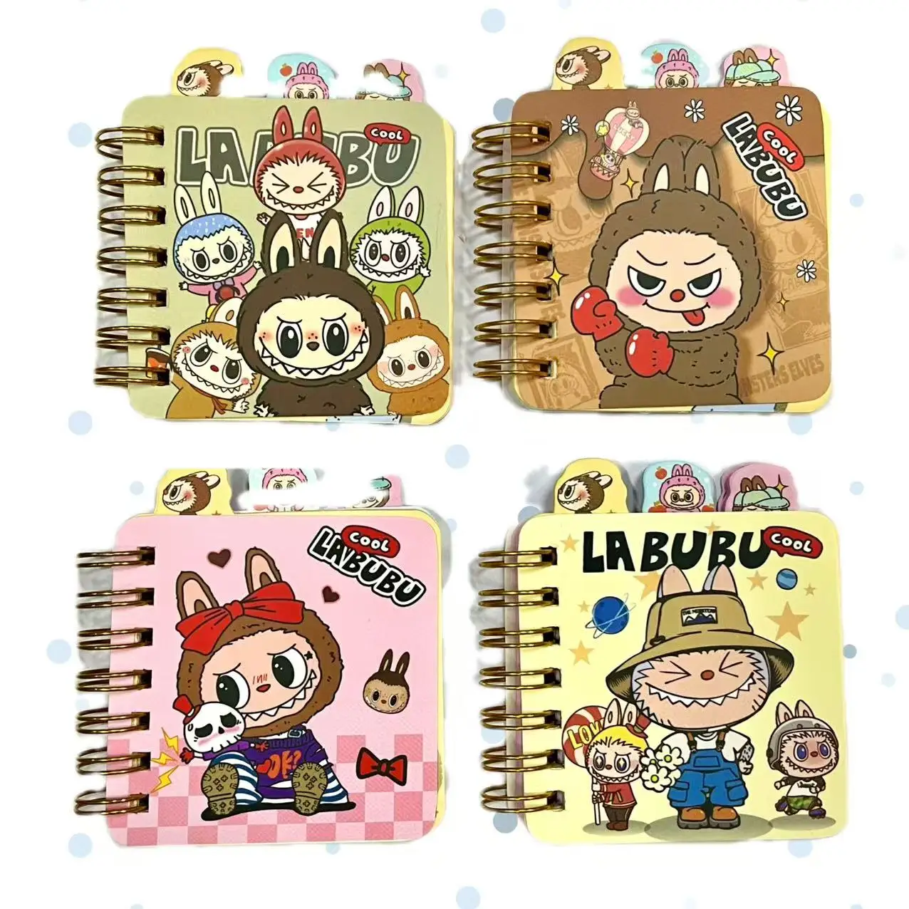 LABUBU spiral-bound categorized notebook mini color pape booklet student cartoon cute notebook 72*72mm 5