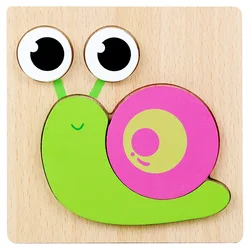 Colorful Montessori Wooden 3D Animal Puzzle for Early Education and Development (Snail)