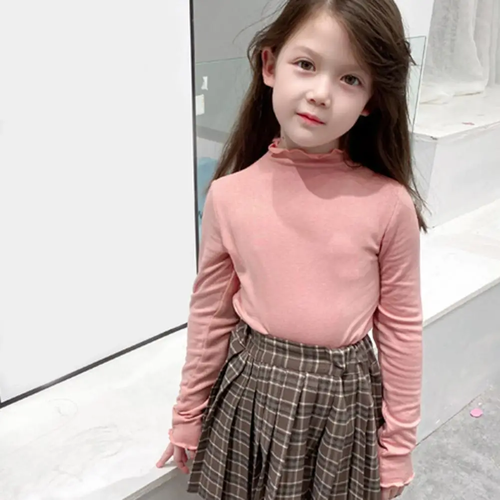 Kids Warm Winter Clothing Cozy Flounce Half-high Collar Girls Sweatshirt for Toddlers 3-8 Years Old Soft Slim Fit Long Sleeves