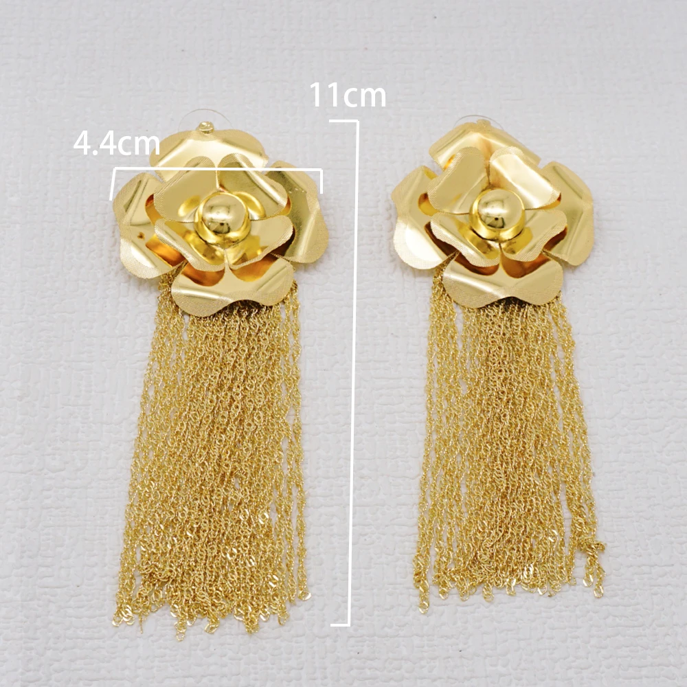 Fashion Gold Color Flower Hoop Earrings Statement Long Hanging Earrings Drop Tassel Earrings For Female Daily Pendant Jewelry