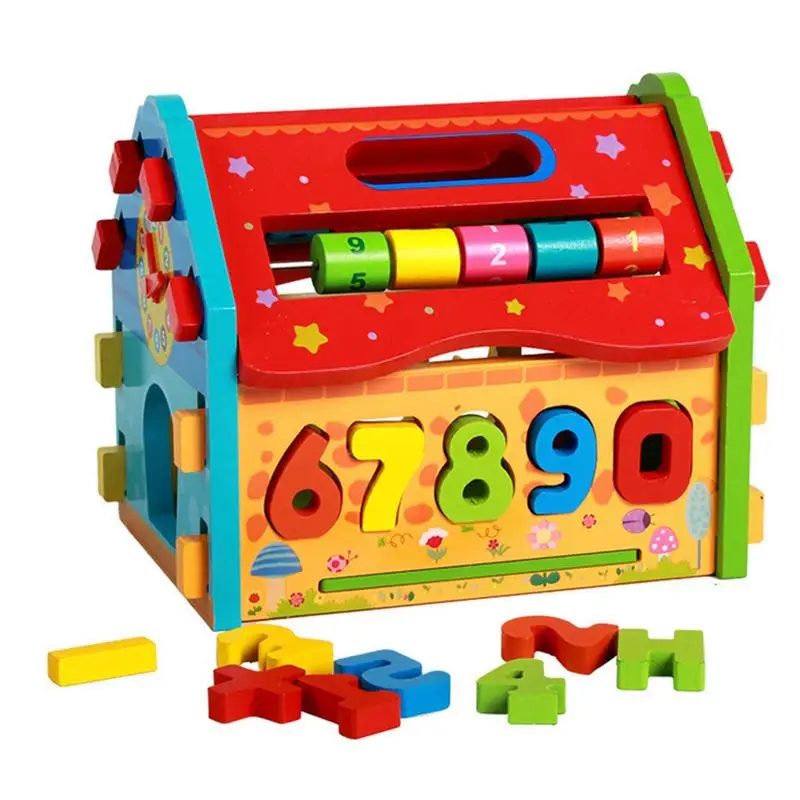 

Wooden Activity House Colorful Blocks Toy Montessori Number Busy House Toys Interactive Educational Learning Toy For Children